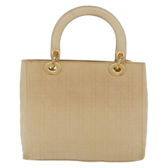 Christian Dior Canage Lady Dior Hand Bag Nylon Beige Gold Auth 181360