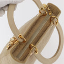 Christian Dior Canage Lady Dior Hand Bag Nylon Beige Gold Auth 181360-6