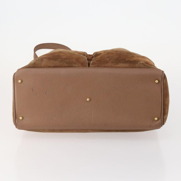 GUCCI Bamboo Hand Bag Suede 2way Brown Gold 002 123 0322 Auth 181361