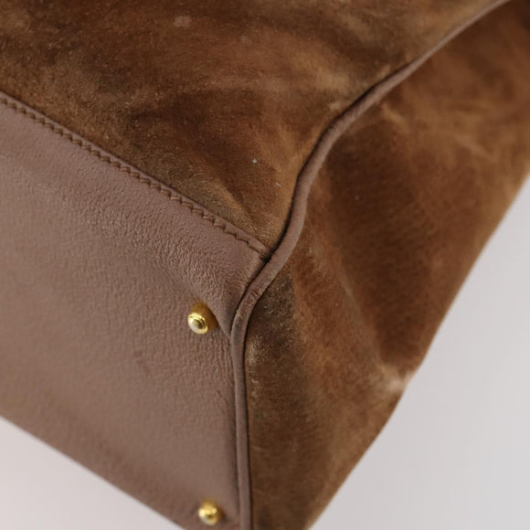 GUCCI Bamboo Hand Bag Suede 2way Brown Gold 002 123 0322 Auth 181361