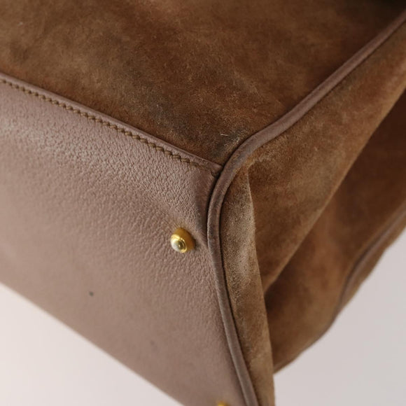 GUCCI Bamboo Hand Bag Suede 2way Brown Gold 002 123 0322 Auth 181361