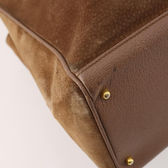 GUCCI Bamboo Hand Bag Suede 2way Brown Gold 002 123 0322 Auth 181361