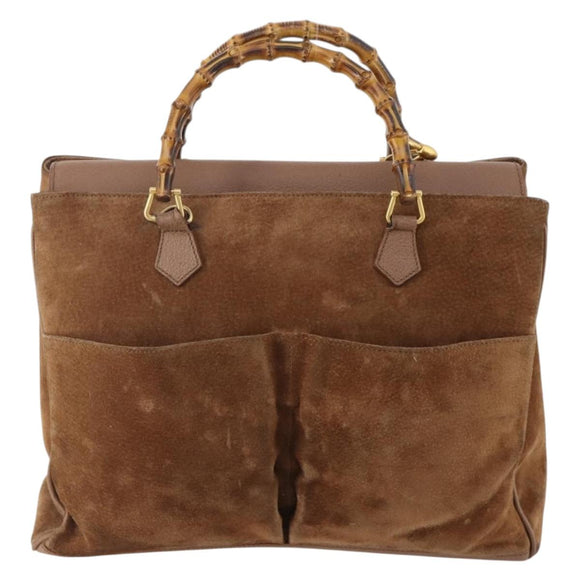 GUCCI Bamboo Hand Bag Suede 2way Brown Gold 002 123 0322 Auth 181361