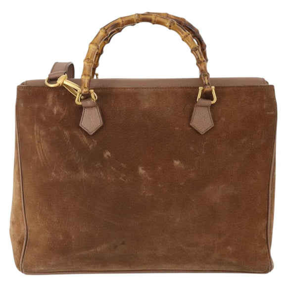 GUCCI Bamboo Hand Bag Suede 2way Brown Gold 002 123 0322 Auth 181361