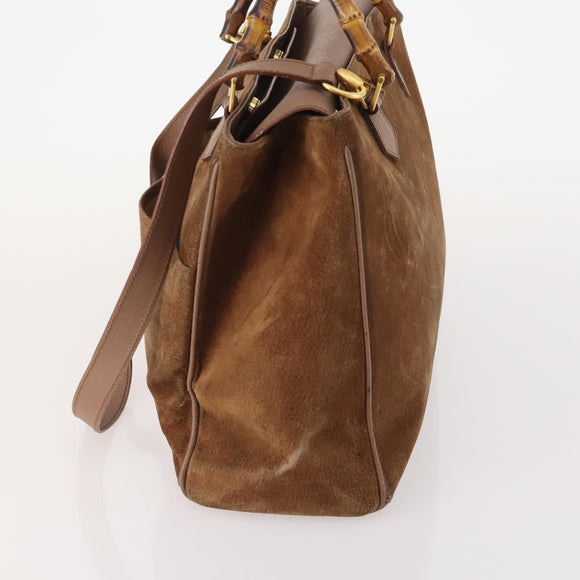 GUCCI Bamboo Hand Bag Suede 2way Brown Gold 002 123 0322 Auth 181361