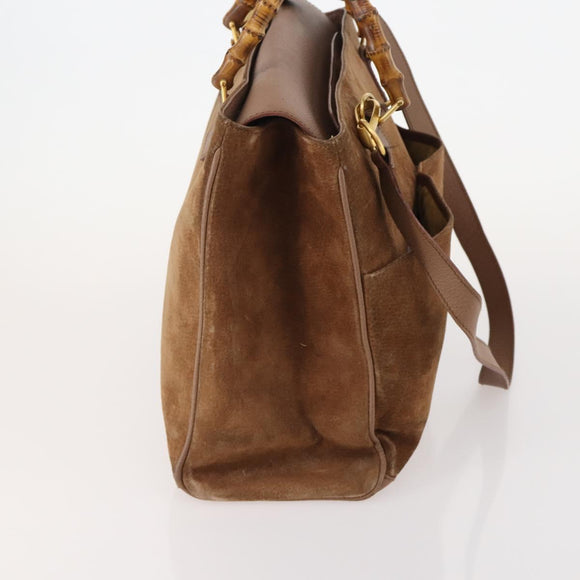 GUCCI Bamboo Hand Bag Suede 2way Brown Gold 002 123 0322 Auth 181361
