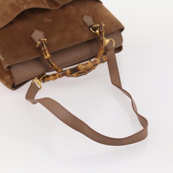 GUCCI Bamboo Hand Bag Suede 2way Brown Gold 002 123 0322 Auth 181361
