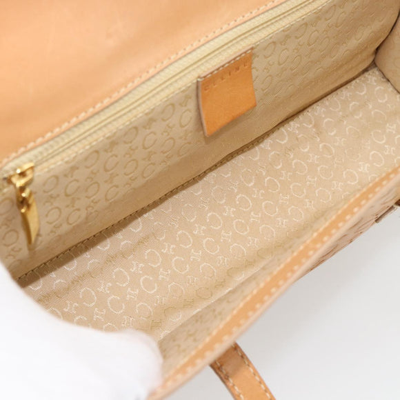 CELINE C Macadam Canvas Handtasche Leder Beige Gold Auth 181365A
