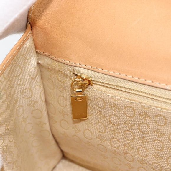 CELINE C Macadam Canvas Handtasche Leder Beige Gold Auth 181365A