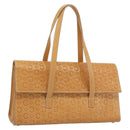 CELINE C Macadam Canvas Handtasche Leder Beige Gold Auth 181365A-1