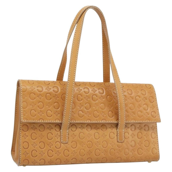 CELINE C Macadam Canvas Handtasche Leder Beige Gold Auth 181365A