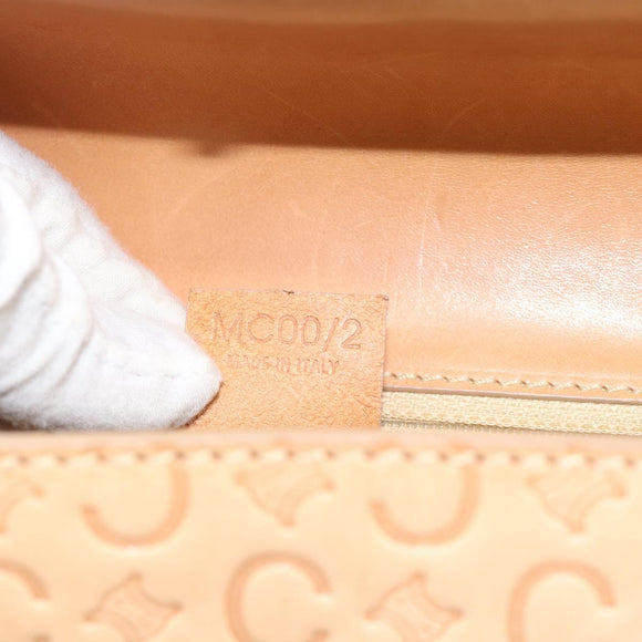 CELINE C Macadam Canvas Handtasche Leder Beige Gold Auth 181365A