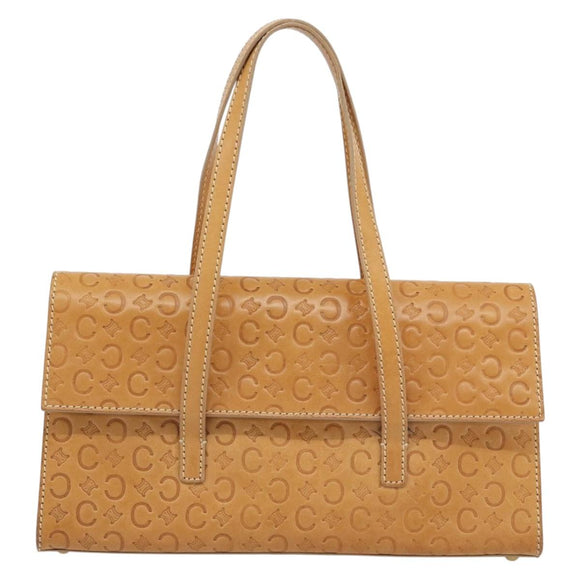 CELINE C Macadam Canvas Handtasche Leder Beige Gold Auth 181365A