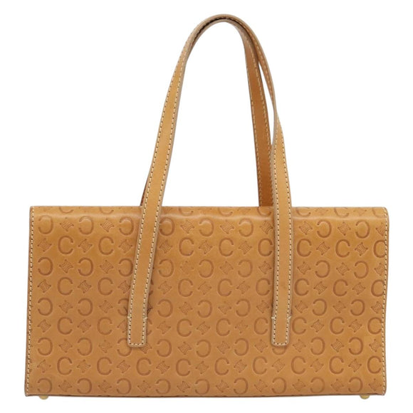 CELINE C Macadam Canvas Handtasche Leder Beige Gold Auth 181365A