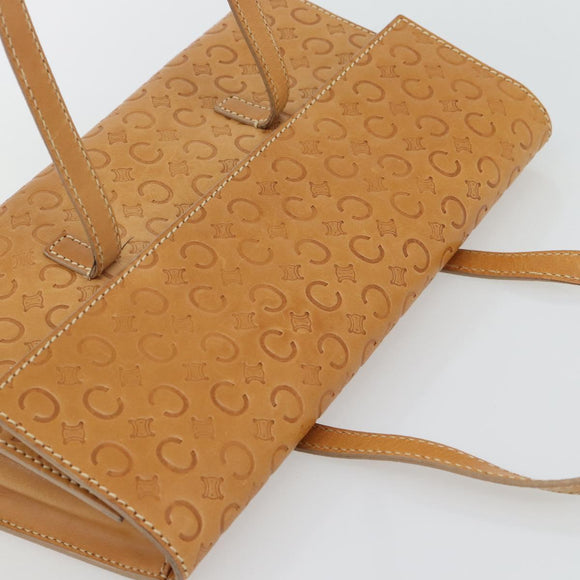 CELINE C Macadam Canvas Handtasche Leder Beige Gold Auth 181365A
