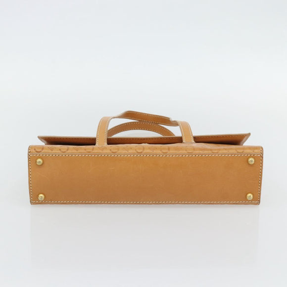 CELINE C Macadam Canvas Handtasche Leder Beige Gold Auth 181365A