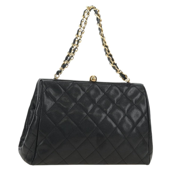 CHANEL Chain Matelasse Shoulder Bag Caviar Skin Black Gold CC Auth 181368SAM