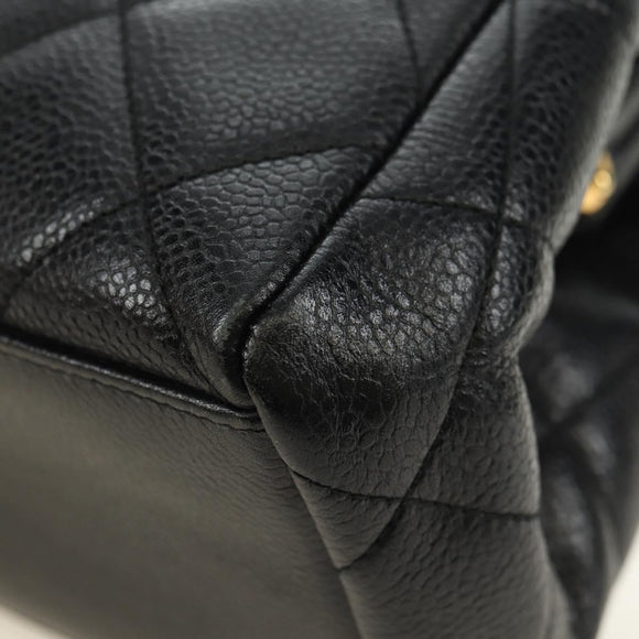 CHANEL Chain Matelasse Shoulder Bag Caviar Skin Black Gold CC Auth 181368SAM