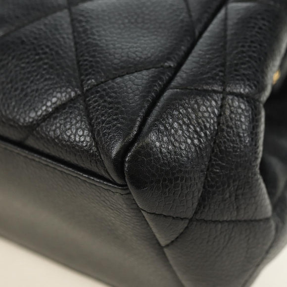 CHANEL Chain Matelasse Shoulder Bag Caviar Skin Black Gold CC Auth 181368SAM