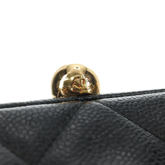 CHANEL Chain Matelasse Shoulder Bag Caviar Skin Black Gold CC Auth 181368SAM