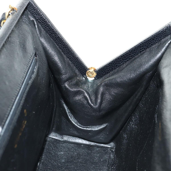 CHANEL Chain Matelasse Shoulder Bag Caviar Skin Black Gold CC Auth 181368SAM