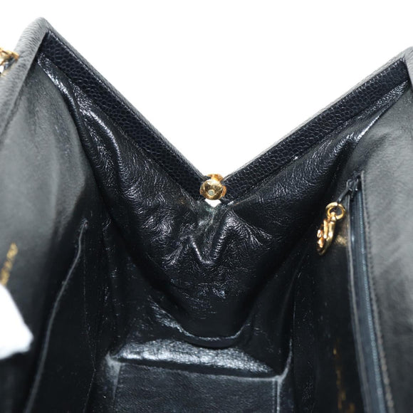 CHANEL Chain Matelasse Shoulder Bag Caviar Skin Black Gold CC Auth 181368SAM