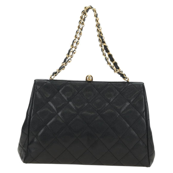 CHANEL Chain Matelasse Shoulder Bag Caviar Skin Black Gold CC Auth 181368SAM