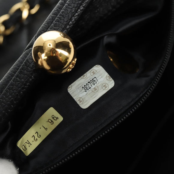 CHANEL Chain Matelasse Shoulder Bag Caviar Skin Black Gold CC Auth 181368SAM
