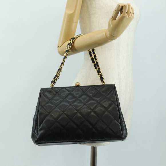 CHANEL Chain Matelasse Shoulder Bag Caviar Skin Black Gold CC Auth 181368SAM