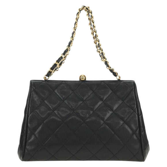 CHANEL Chain Matelasse Shoulder Bag Caviar Skin Black Gold CC Auth 181368SAM