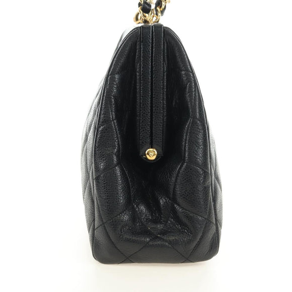 CHANEL Chain Matelasse Shoulder Bag Caviar Skin Black Gold CC Auth 181368SAM