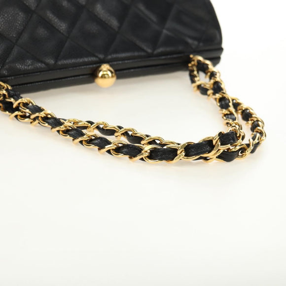 CHANEL Chain Matelasse Shoulder Bag Caviar Skin Black Gold CC Auth 181368SAM