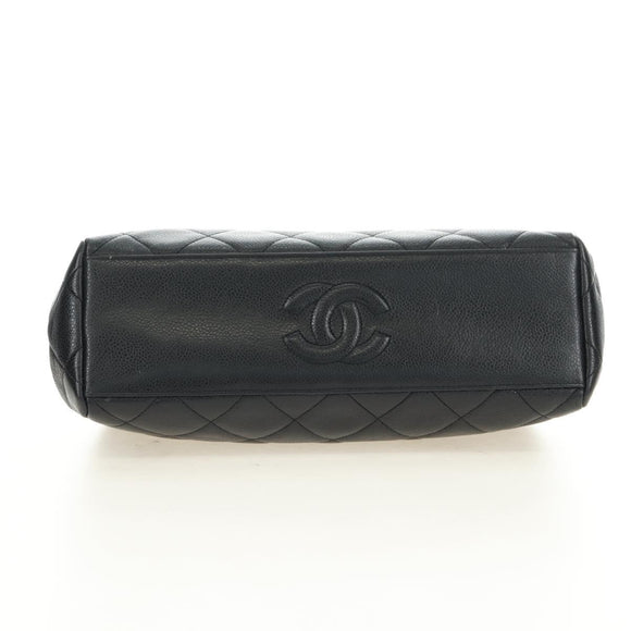 CHANEL Chain Matelasse Shoulder Bag Caviar Skin Black Gold CC Auth 181368SAM