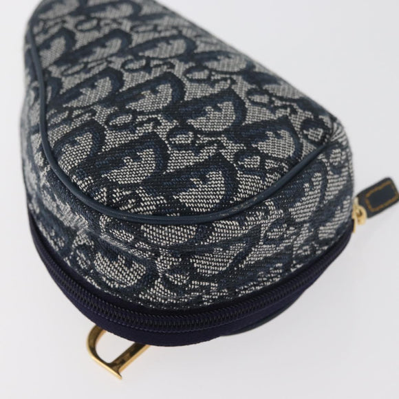 Christian Dior Trotter Canvas Satteltasche Navy Gold Auth 181372A