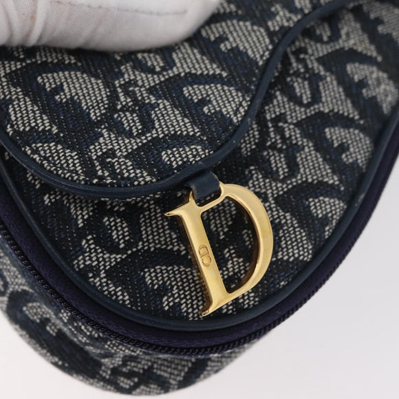 Christian Dior Trotter Canvas Satteltasche Navy Gold Auth 181372A