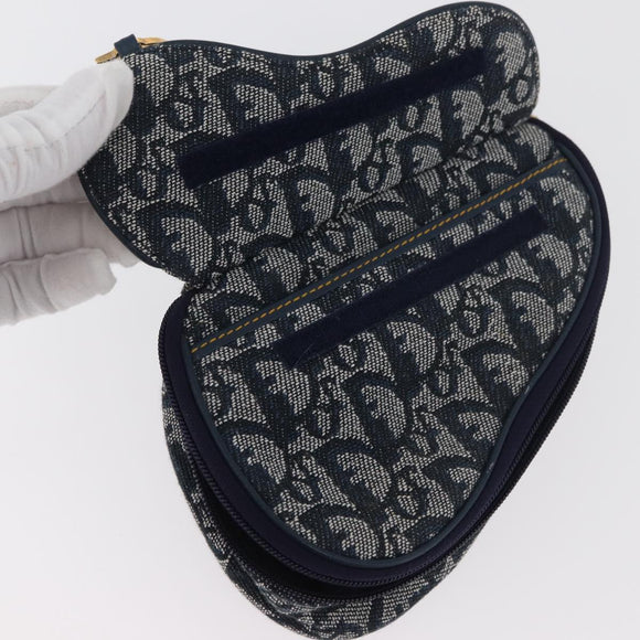 Christian Dior Trotter Canvas Satteltasche Navy Gold Auth 181372A