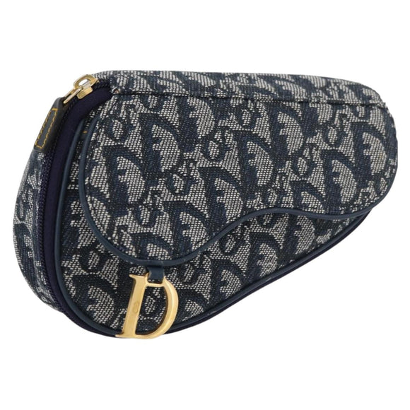 Christian Dior Trotter Canvas Satteltasche Navy Gold Auth 181372A