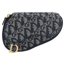 Christian Dior Trotter Canvas Satteltasche Navy Gold Auth 181372A-13