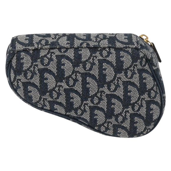 Christian Dior Trotter Canvas Satteltasche Navy Gold Auth 181372A