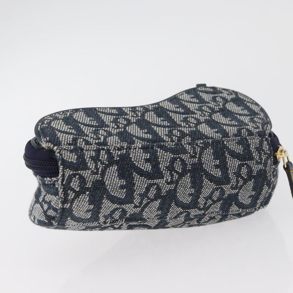 Christian Dior Trotter Canvas Satteltasche Navy Gold Auth 181372A