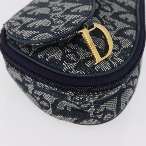Christian Dior Trotter Canvas Satteltasche Navy Gold Auth 181372A