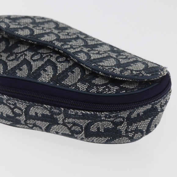 Christian Dior Trotter Canvas Satteltasche Navy Gold Auth 181372A