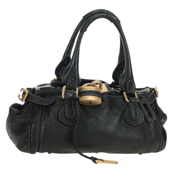Chloe Paddington Hand Bag Leather Black Gold Silver Auth 181380SAV