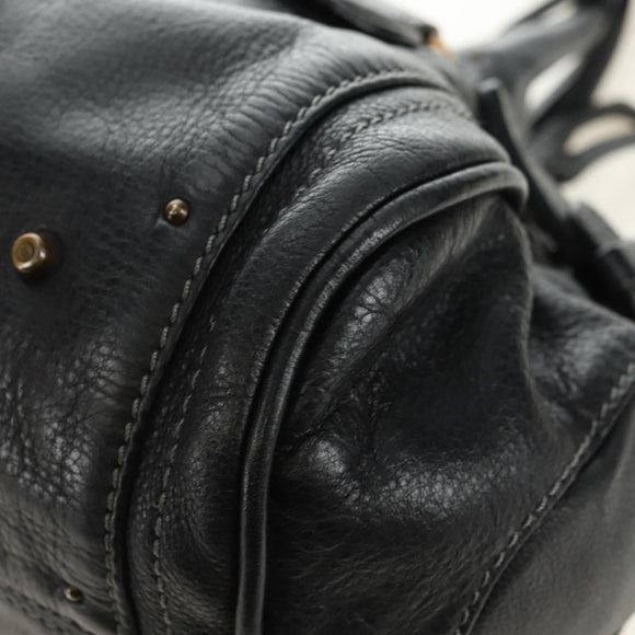 Chloe Paddington Hand Bag Leather Black Gold Silver Auth 181380SAV