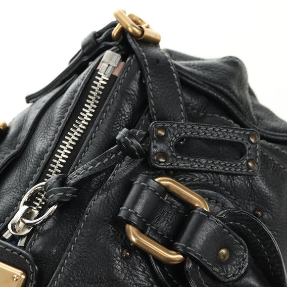 Chloe Paddington Hand Bag Leather Black Gold Silver Auth 181380SAV