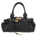 Chloe Paddington Hand Bag Leather Black Gold Silver Auth 181380SAV-13