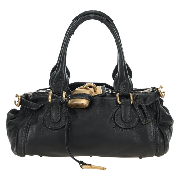 Chloe Paddington Hand Bag Leather Black Gold Silver Auth 181380SAV