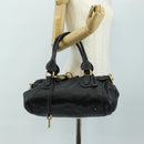 Chloe Paddington Hand Bag Leather Black Gold Silver Auth 181380SAV-25