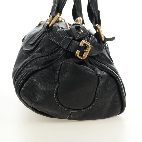 Chloe Paddington Hand Bag Leather Black Gold Silver Auth 181380SAV