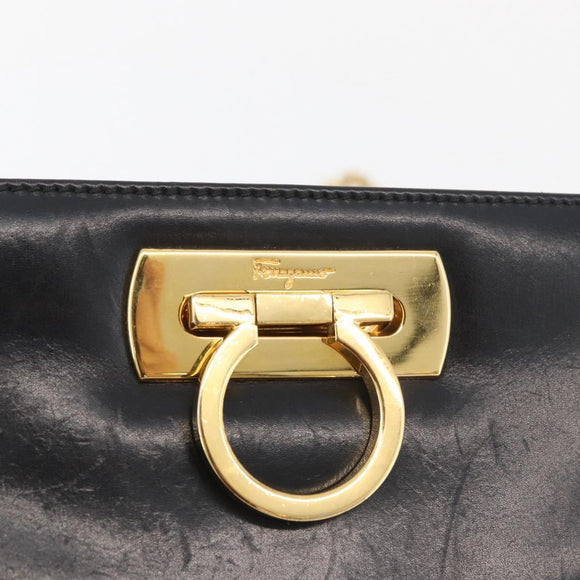 Salvatore Ferragamo Gancini Shoulder Bag Leather Black Gold Auth 181384
